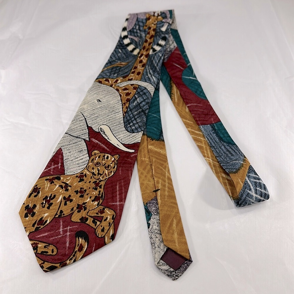 World Wildlife Fund - Design #106 Safari Animals Multicolor Mens Neck Tie⭐️EUC